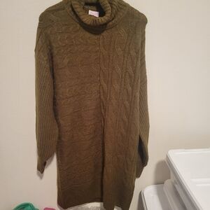 PINK LILY olive green midi sweater dress